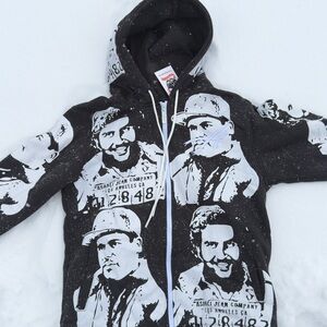 Black and White Graphic Zip-Up Sweater